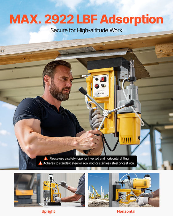 VEVOR Magnetic Drill, 1400W Motor 2 in Boring Diameter, 2922 lbf Portable Electric Mag Drill Press, 0-750 RPM Variable Speed, Drilling Machine for Metal Surface, Industrial and Home Improvement
