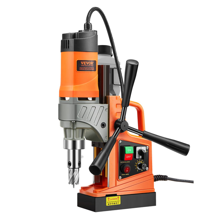 VEVOR Magnetic Drill, 1450W Motor 1.6 in Boring Diameter, 2810 lbf Portable Electric Mag Drill Press, with 2 Coring Bits, Variable Speed, Drilling Machine for Metal Surface, Home Improvement Industry