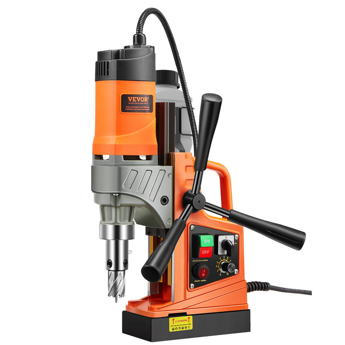 VEVOR Magnetic Drill, 1450W Motor 1.6 in Boring Diameter, 2810 lbf Portable Electric Mag Drill Press, with 2 Coring Bits, Variable Speed, Drilling Machine for Metal Surface, Home Improvement Industry