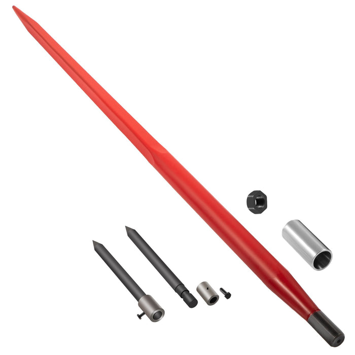VEVOR Hay Spear 49" Bale Spear 3000 lbs Capacity, Bale Spike Quick Attach Square Hay Bale Spears, Red Coated Bale Forks, Bale Hay Spike with 2 Stabilizer Spears