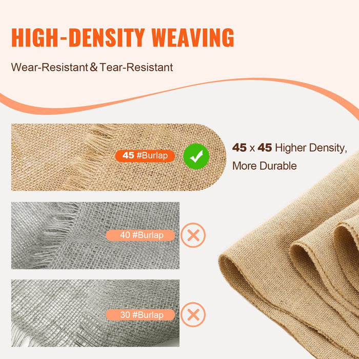 Burlap Fabric Roll, 355 mm x 45.7 m & 50 x 50 Density Wide Natural Burlap Fabric Rolls, Jute Fabric Burlap Tree Wrap Roll, for Decor, Crafts, Wedding, Gardening, Plant & Tree Winter Covering