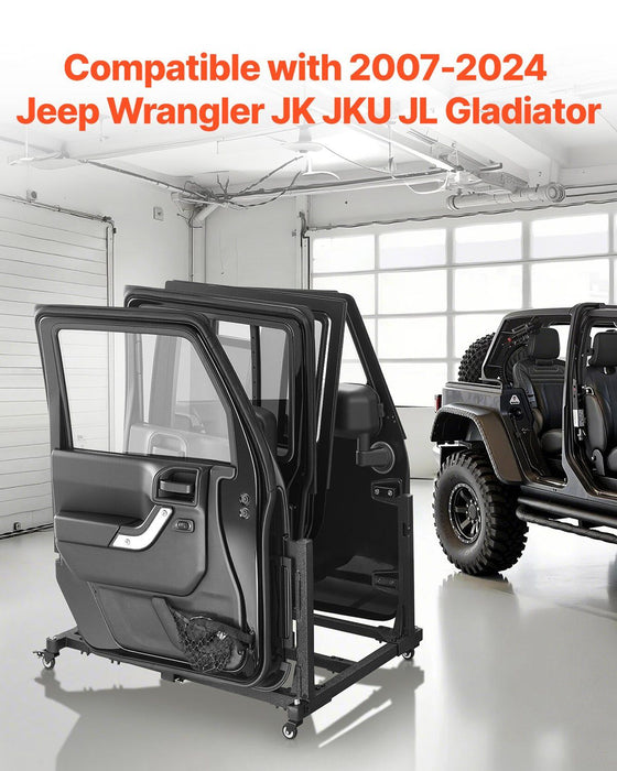 Jeep Door Storage Cart, 4 Doors Moveable Storage Cart Rack with Thickened Rubber Cushion, Sturdy Car Door Holder Cart Fit for Jeep Wrangler JK JKU JL Gladiator