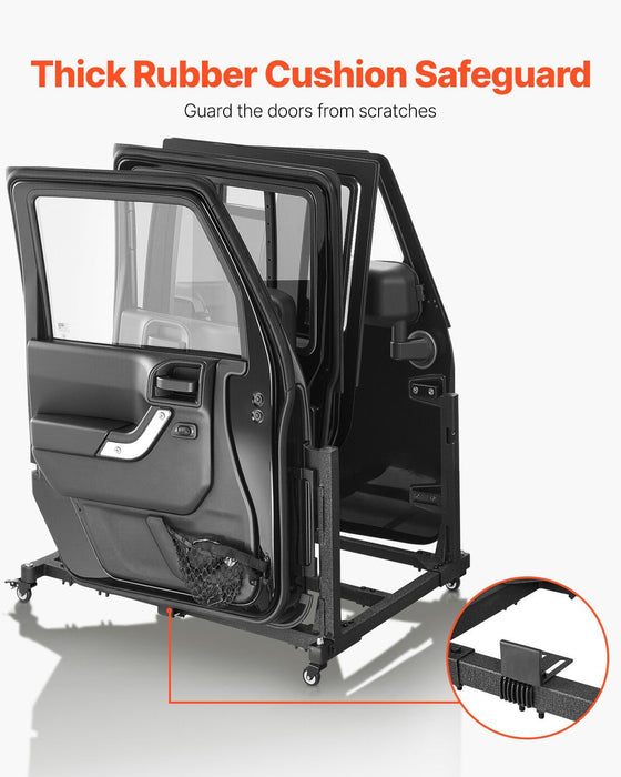 Jeep Door Storage Cart, 4 Doors Moveable Storage Cart Rack with Thickened Rubber Cushion, Sturdy Car Door Holder Cart Fit for Jeep Wrangler JK JKU JL Gladiator