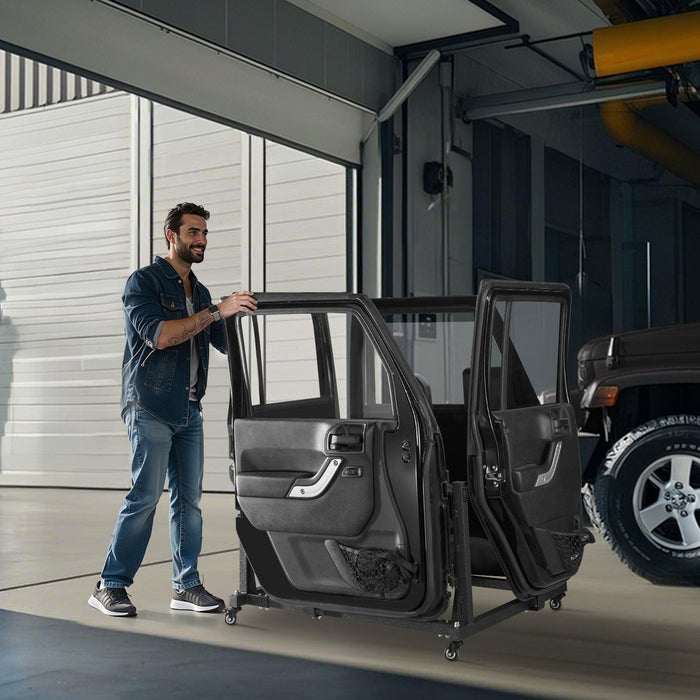 Jeep Door Storage Cart, 4 Doors Moveable Storage Cart Rack with Thickened Rubber Cushion, Sturdy Car Door Holder Cart Fit for Jeep Wrangler JK JL/Gladiator JT 2007- 2023 JK JL / Gladiator JT