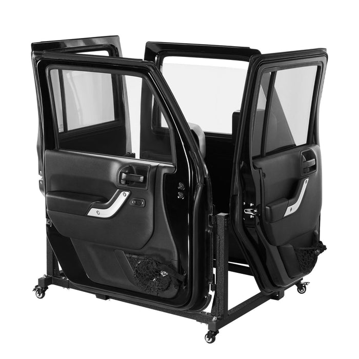 Jeep Door Storage Cart, 4 Doors Moveable Storage Cart Rack with Thickened Rubber Cushion, Sturdy Car Door Holder Cart Fit for Jeep Wrangler JK JL/Gladiator JT 2007- 2023 JK JL / Gladiator JT
