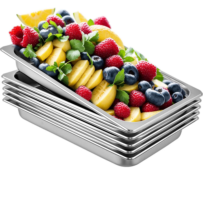VEVOR Hotel Pans Full Size 2.5 Inch Deep, Steam Table Pan 6 Pack , 22 Gauge/0.8mm Thick Stainless Steel Hotel Pan Anti Jam Steam Table Pan
