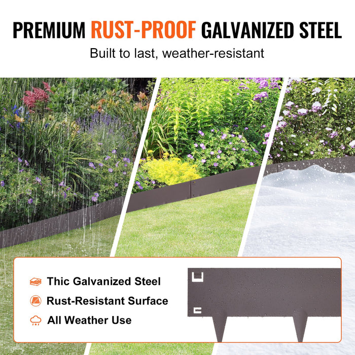 VEVOR Steel Landscape Edging, 5-pack Steel Garden Edging Borders, 39" L x 5" H Strips, Hammer-in Edging Border, Bendable Metal Landscape Edging for Yard, Garden, Lawn, 3.15" Spike Height, Rustic Brown