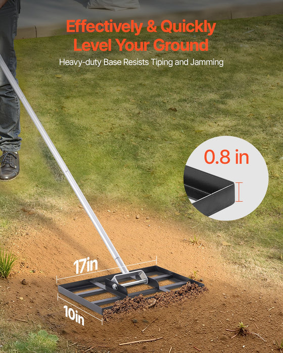 VEVOR 254 x 430 mm Lawn Leveling Rake 1980 mm Adjustable Handle for Yard Golf Court