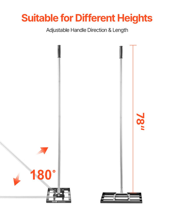 VEVOR 254 x 430 mm Lawn Leveling Rake 1980 mm Adjustable Handle for Yard Golf Court