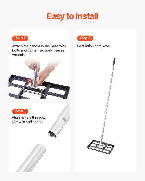 VEVOR 254 x 430 mm Lawn Leveling Rake 1980 mm Adjustable Handle for Yard Golf Court