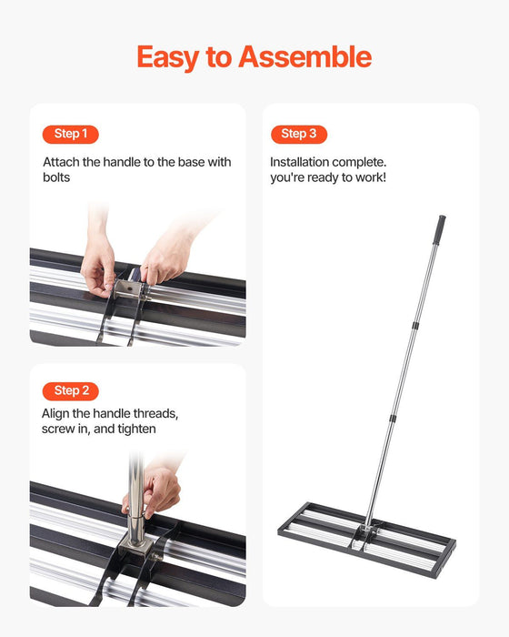 254 x 762 mm Lawn Leveling Rake with 2130 mm Adjustable Handle for Yard Garden