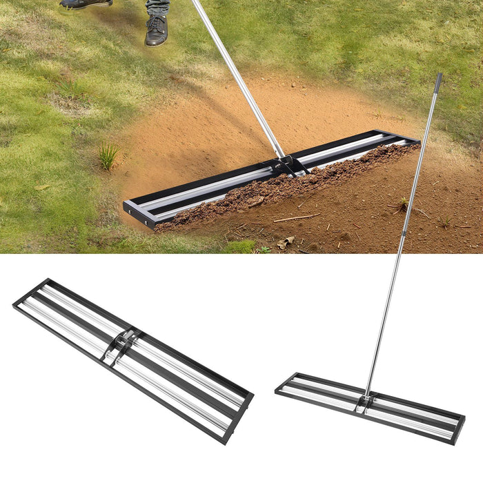 254 x 1219 mm Lawn Leveling Rake with 2130 mm Adjustable Handle for Yard Garden