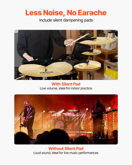 Cymbal Pack, 6 Pieces Cymbals for Drum Set, Alloy Cymbals Drum Set Includes 35.5 cm Hi-Hats, 40 cm Crash, 45.5 cm Crash, 50.5 cm Ride, 25.4 cm Splash, 40 cm China, Drumsticks & Cymbal Bag