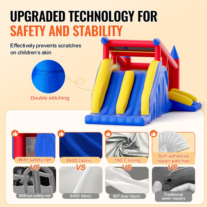 VEVOR Inflatable Bounce House, Outdoor High Quality Playhouse Trampoline, Jumping Bouncer with Blower, Slide, and Storage Bag, Family Backyard Bouncy Castle, for Kid Ages 3_8 Years, 4.6x2.6x2.3m