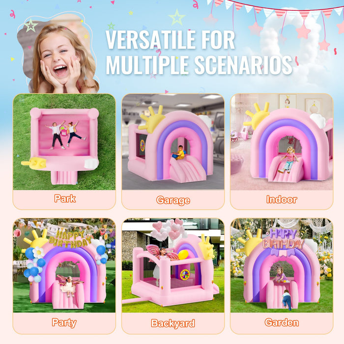 VEVOR Inflatable Bounce House, Indoor Outdoor Playhouse Trampoline, Kid Jumping Bouncer with Blower, Slide, Storage Bag, Family Backyard Bouncy Castle, for Girls Boys Ages 3_8 Years, 2.8x2.3x2.3m