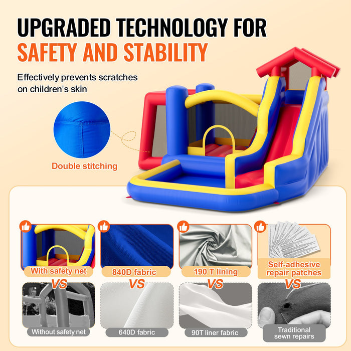 VEVOR Inflatable Bounce House, Outdoor High Quality Playhouse Trampoline, Jumping Bouncer with Blower, Slide, and Storage Bag, Family Backyard Bouncy Castle, for Kid Ages 3_8 Years, 3.3x3x2.3m