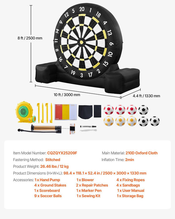 Inflatable Soccer Dart Board, over 2.5 m High Giant Soccer Dart Board with 9 Kick Balls & Air Pump, 2-Minutes Setup & Storage Bag for Easy Carrying, for Giant Yard Games, Giant Kick Darts Game