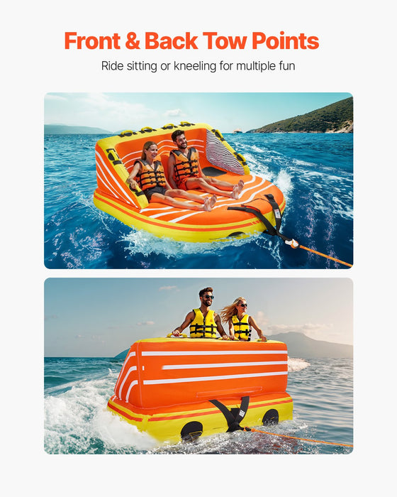 VEVOR Towable Tube for Boating, 1-3 Riders Inflatable Boat Tubes and Towables, 510lbs Water Sport Towable Tube for Boat to Pull - with Full Nylon Cover, 16 Grab Handles, Dual Tow Points & Safety Valve