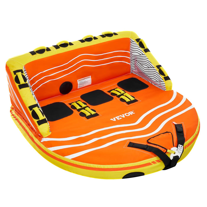 VEVOR Towable Tube for Boating, 1-3 Riders Inflatable Boat Tubes and Towables, 510lbs Water Sport Towable Tube for Boat to Pull - with Full Nylon Cover, 16 Grab Handles, Dual Tow Points & Safety Valve