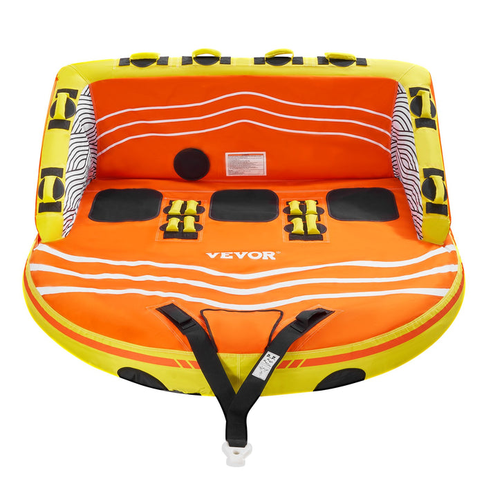 VEVOR Towable Tube for Boating, 1-3 Riders Inflatable Boat Tubes and Towables, 510lbs Water Sport Towable Tube for Boat to Pull - with Full Nylon Cover, 16 Grab Handles, Dual Tow Points & Safety Valve