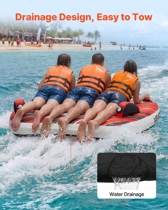 Towable Tube for Boating, 3 Riders Inflatable Boat Tubes and Towables, 231 kg Capacity Water Sport Towable Tube for Boat to Pull - with Fins, Full Nylon Cover, Padded Handles & Safety Valve