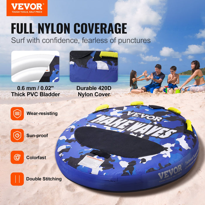 VEVOR Towable Tube for Boating, 1-2 Riders Inflatable Boat Tubes and Towables, 340 lbs, 51.8" Round Water Sport Towable Tube for Boat to Pull, Full Nylon Cover, EVA Grab Handles and Speed Safety Valve