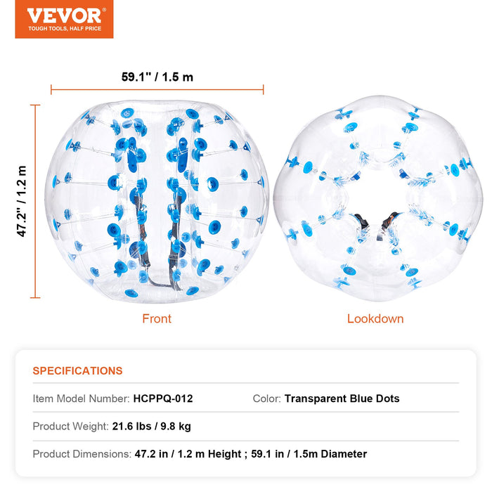 VEVOR Inflatable Bumper Ball 1-Pack, 5FT/1.5M Body Sumo Zorb Balls for Teen & Adult, 0.8mm Thick PVC Human Hamster Bubble Balls for Outdoor Team Gaming Play, Bumper Bopper Toys for Garden, Yard, Park