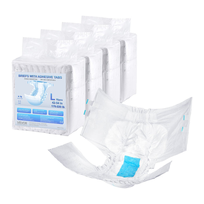 VEVOR Adult Briefs with Adhesive Tabs Incontinence Briefs for Men Women L Size