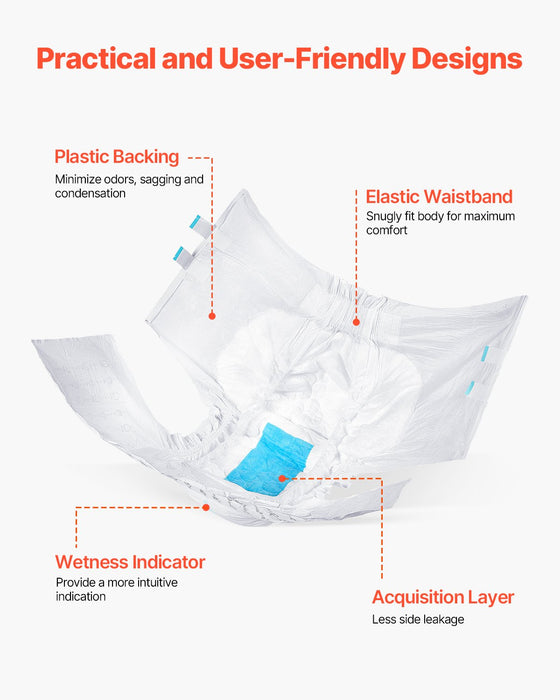 VEVOR Adult Briefs with Adhesive Tabs Incontinence Briefs for Men Women L Size