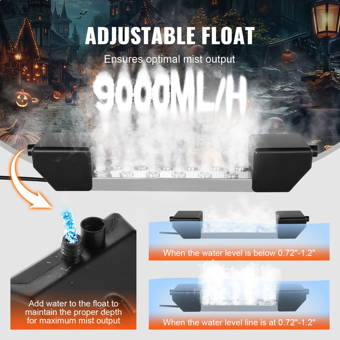 VEVOR Ultrasonic Mist Maker 12 Head, 9000mL/H Ultrasonic Fogger, Mist Maker with 300W IP67 Waterproof Power Supply, Buoy, Replacement Discs, for Pond, Garden, Rockery, Greenhouse, Halloween Decoration