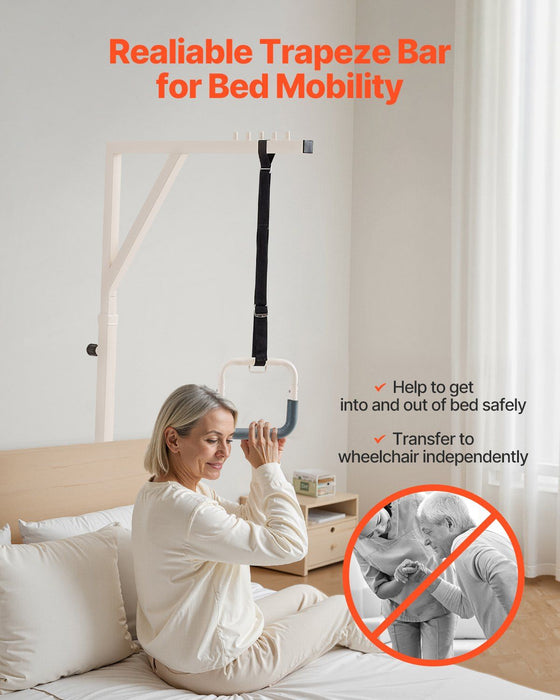 Trapeze Bar for Bed Mobility, Height-Adjustable Bed Trapeze with 2 Casters, 350LBS Weight Capacity Heavy Duty Pull Up Assist Bar with Floor Stand for Elderly, Disabled, Bedridden Patients