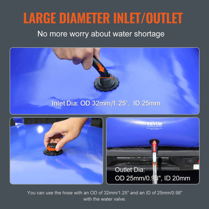VEVOR Portable Water Storage Bladder 87 Gal 1000D PVC Collapsible Water Tank