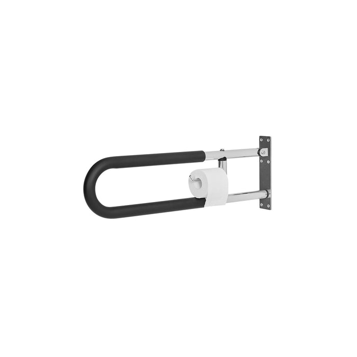 Toilet Safety Rail, 76.5 cm U-Shaped Handicap Grab Bar, Foldable Senior Safety Pole, Flip Up Toilet Grab Bars with Anti-Slip Handle, 136 kg Load Capacity Security Handrail with Paper Holder