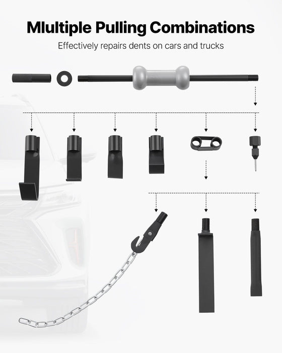 Dent Puller Kit, 4.54 kg 13-in-1 Slide Hammer Dent Removal Kit, Heavy-Duty Auto Body Truck Repair Automotive Damage Remover Tool Repair Frame with Carrying Case, Extension Rod, Non-Slip Handle