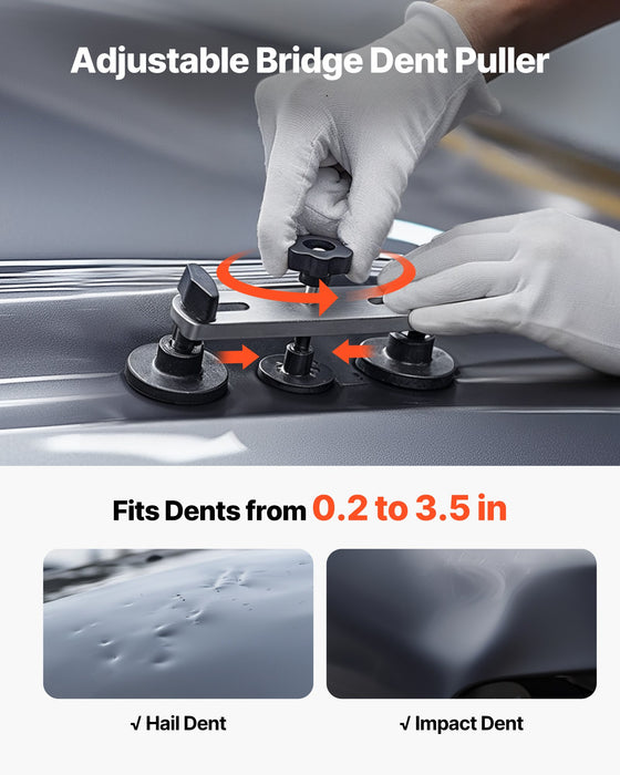 VEVOR Dent Puller Kit, 60 PCS Paintless Dent Removal Kit with Golden Lifter, Bridge Puller, Rubber Hammer, Glue Gun, Auto Body Hail Damage Repair Remover Tools for Car Refrigerator Door Ding Repair