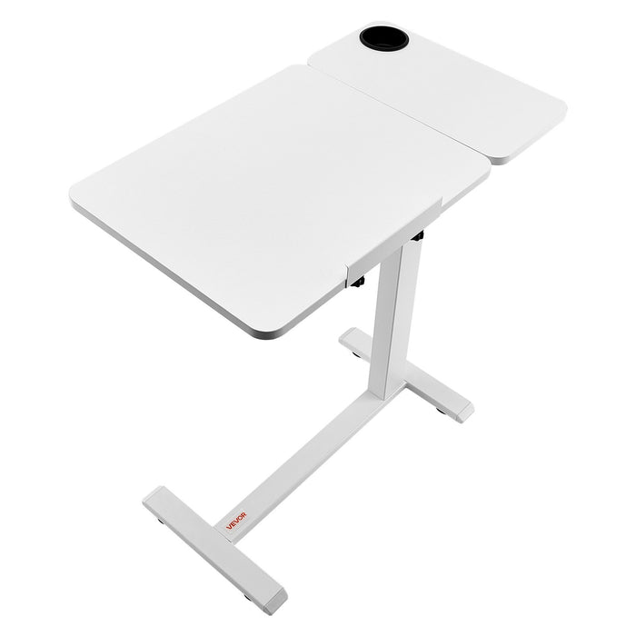 VEVOR Overbed Table, Mobile Bed Side Table with Flip Desktop and 4 Hidden Wheels, Height & Angle Adjustable Rolling Laptop Desk with Cup Holder, Portable Over Bed Desk for Home, Office, Study, White