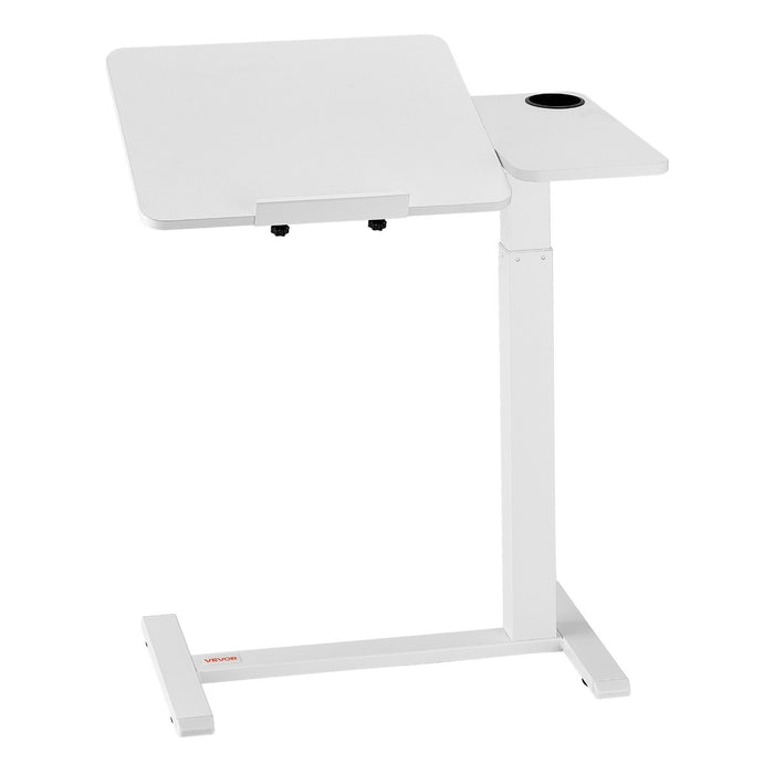 VEVOR Overbed Table, Mobile Bed Side Table with Flip Desktop and 4 Hidden Wheels, Height & Angle Adjustable Rolling Laptop Desk with Cup Holder, Portable Over Bed Desk for Home, Office, Study, White