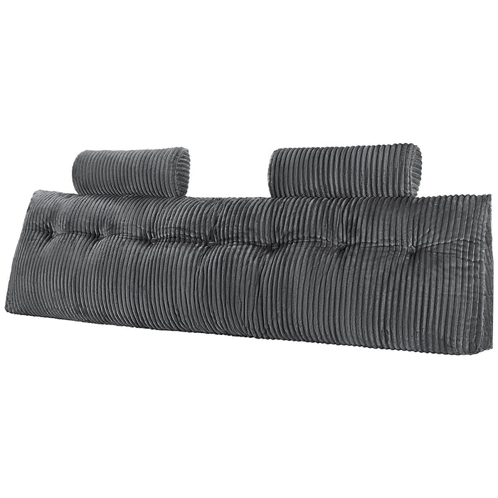 Headboard Pillow, King Size Wedge Headboard Pillow with 2 Side Pockets and 2 Headrests, Bed Wedge Pillow with Washable Flannel Cloth, for Reading, Gaming, Resting, Working in Bed, Grey