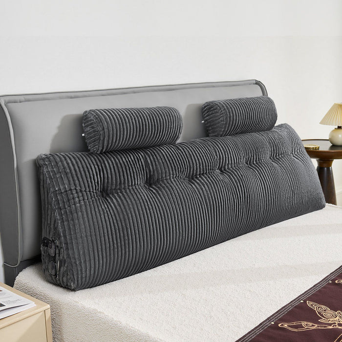 Headboard Pillow, King Size Wedge Headboard Pillow with 2 Side Pockets and 2 Headrests, Bed Wedge Pillow with Washable Flannel Cloth, for Reading, Gaming, Resting, Working in Bed, Grey