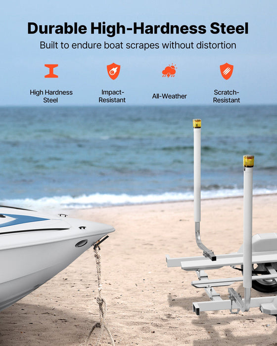 Boat Trailer Guide, 1175mm with LED Light Trailer Guide Poles, 2PCS High-Hardness Steel Guide-Ons, Wide Adjustable Trailers Guides with PVC Pipes, for Ski Boat, Fishing Boat or Sailboat Trailers