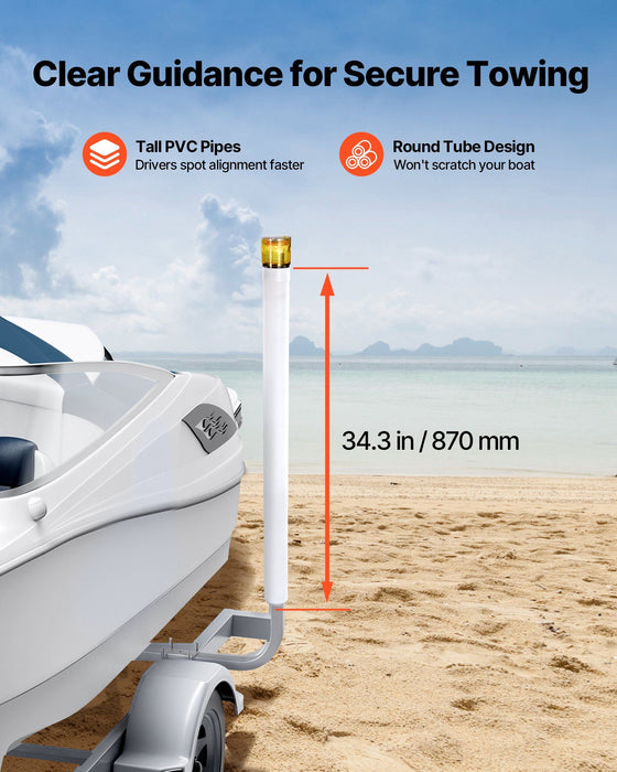 Boat Trailer Guide, 1175mm with LED Light Trailer Guide Poles, 2PCS High-Hardness Steel Guide-Ons, Wide Adjustable Trailers Guides with PVC Pipes, for Ski Boat, Fishing Boat or Sailboat Trailers