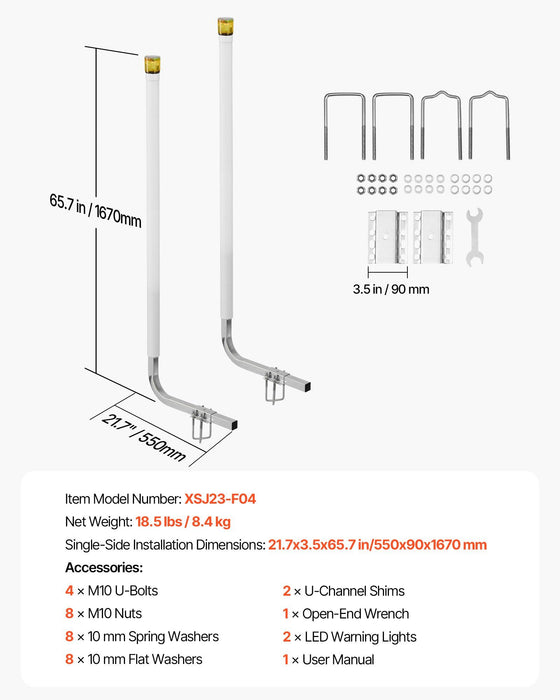 Boat Trailer Guide, 1670mm with LED Light Trailer Guide Poles, 2PCS High-Hardness Steel Guide-Ons, Wide Adjustable Trailers Guides with PVC Pipes, for Ski Boat, Fishing Boat, Sailboat Trailers