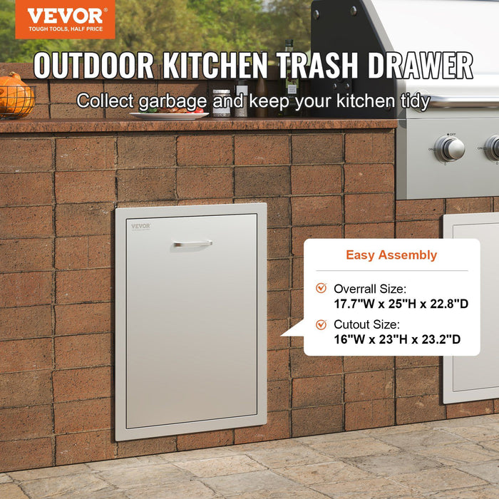 Pull Out Trash Drawer 50x58x57.4 cm Raised Style Trash Bin with Pull-Out Tray Stainless Steel Trash Drawer with Handle for Outdoor Kitchen BBQ Island, Trash Can Not Included