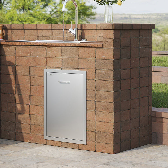 Pull Out Trash Drawer 50x58x57.4 cm Raised Style Trash Bin with Pull-Out Tray Stainless Steel Trash Drawer with Handle for Outdoor Kitchen BBQ Island, Trash Can Not Included