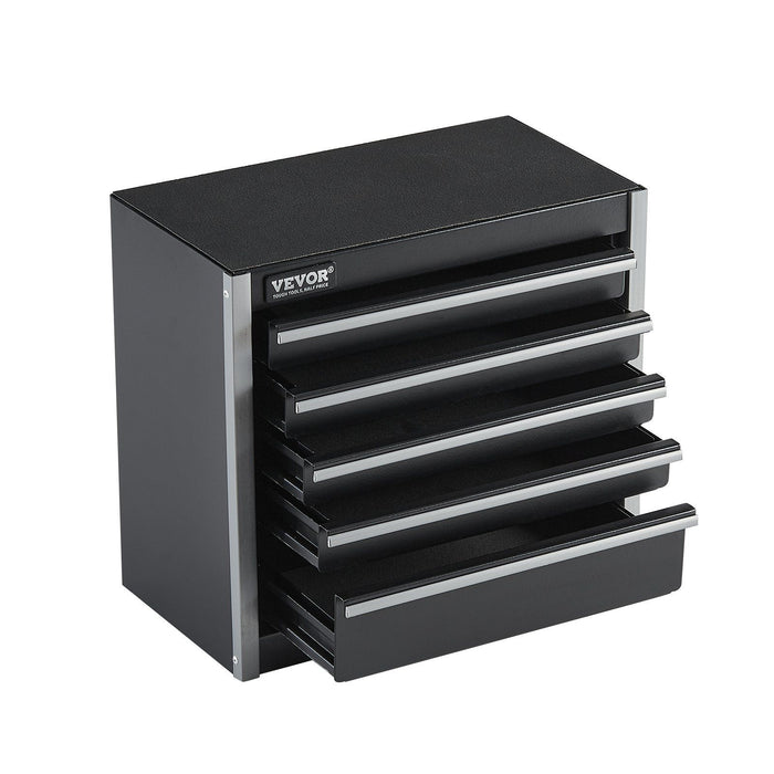 Metal Tool Box, 8.6-inch, Portable Metal Tool Box with 5 Drawers, Small Tool Chest with EVA Liners and PP Feet Pads, Heavy-Duty Steel With Ball Bearing Opening and Powder Coated Finish, Black