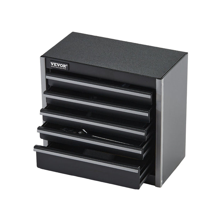 Metal Tool Box, 8.6-inch, Portable Metal Tool Box with 5 Drawers, Small Tool Chest with EVA Liners and PP Feet Pads, Heavy-Duty Steel With Ball Bearing Opening and Powder Coated Finish, Black