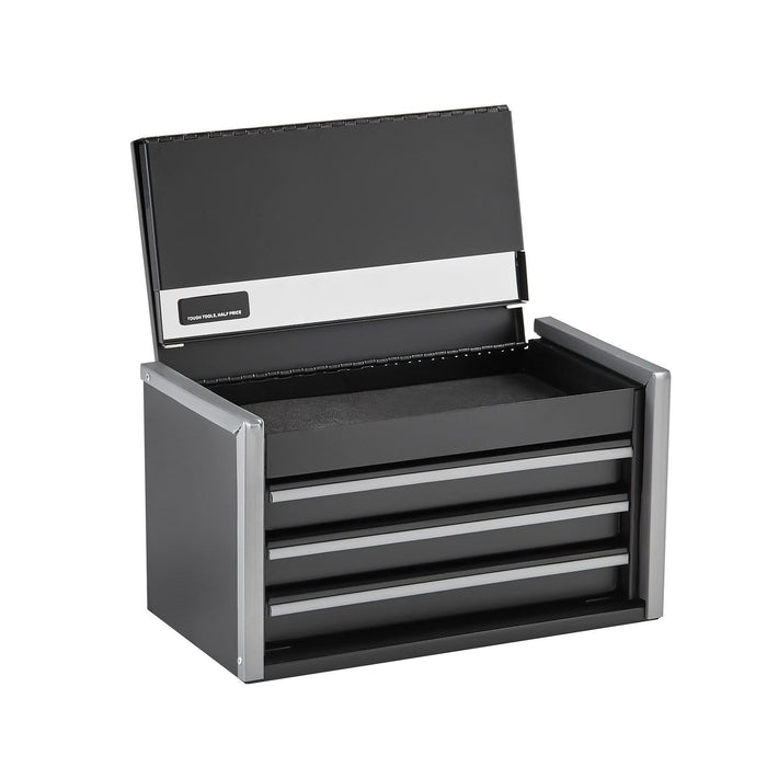Metal Tool Box, 8.6-inch, Portable Metal Tool Box with 3 Drawers, Small Tool Chest with EVA Liners and PP Feet Pads, Heavy-Duty Steel With Ball Bearing Opening and Powder Coated Finish, Black