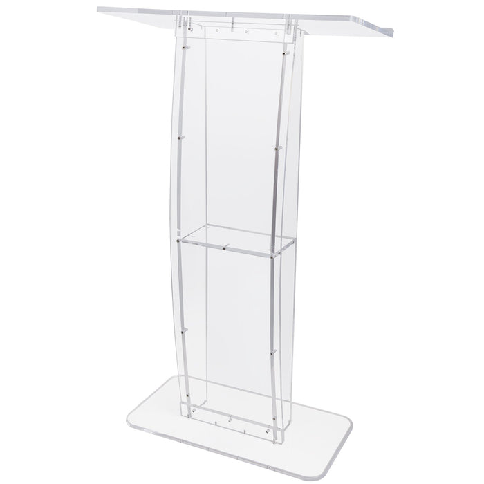 VEVOR Acrylic Podium, 47" Tall, Clear Acrylic Podium Stand with Wide Reading Surface & Storage Shelf, Floor-standing Clear Pulpits Acrylic for Church Office School