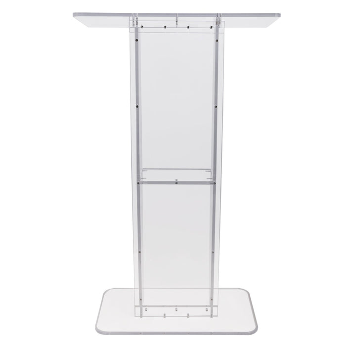 VEVOR Acrylic Podium, 47" Tall, Clear Acrylic Podium Stand with Wide Reading Surface & Storage Shelf, Floor-standing Clear Pulpits Acrylic for Church Office School