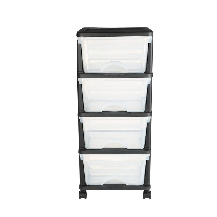 Plastic Storage Drawers Cart, 4 Drawers Storage Organizer with Wheels, Rolling Closet Organization and Storage Dividers, Dresser Organizer Clear Bins for Office Supplies, Craft Rooms, Classrooms